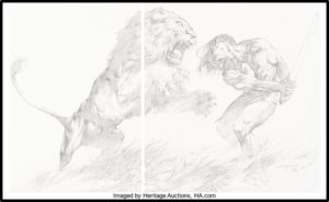 Conan fighting a lion
